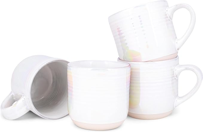 Elanze Designs Glossy Reactive Glaze Large 17 Fluid Ounce Everyday Kitchen Food Grade Ceramic Stoneware Coffee Mug Cup with Comfort Curved Handles, Set of 4, White