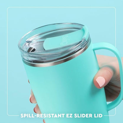 Swig Life 18oz Insulated Travel Mug with Handle & Lid, Busy Bee | Triple Insulated Stainless Steel - Handle & Lid Included - Keeps Coffee Hot or Cold - Cup Holder Friendly