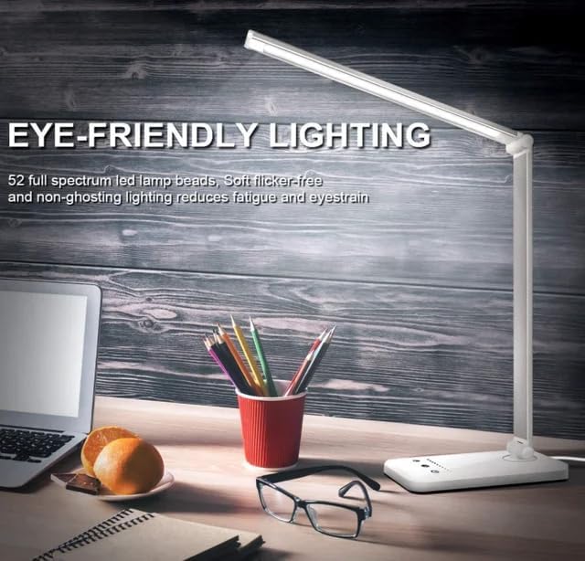 LED Desk Lamp Table Lamp Touch Control, 5 Color Temperature, Stepless Dimming, 30/60 Minutes Auto-Off Timer, Charger for USB, All Reading Room