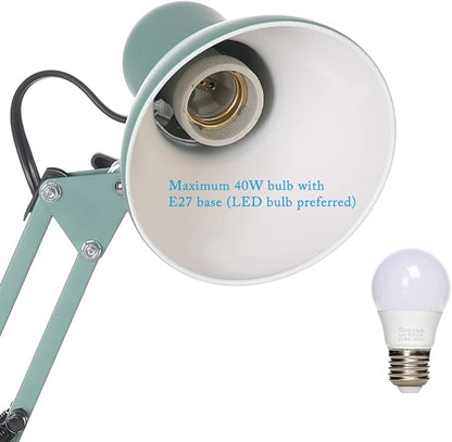 Led Desk Lamp with Clamp - Swing Arm Desk Lamp with 1 LED Cold Light Bulbs 6500K - Adjustable Table Lamp，Used for Office, Work, Study, Dormitory Reading and Eye Protection Desk Lamp (Green-01)
