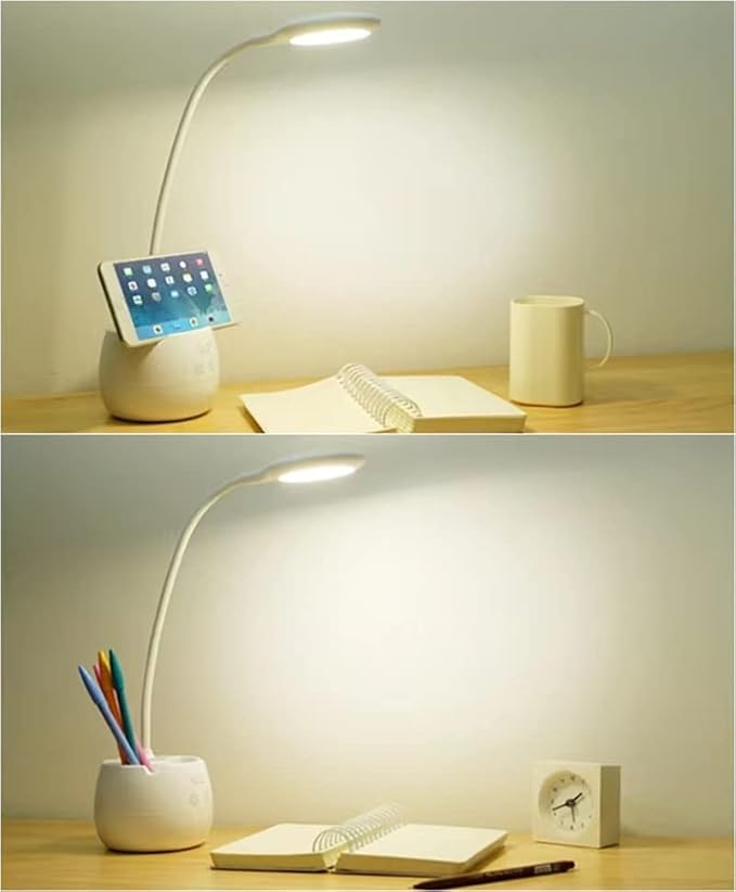 LED Desk Lamp with Pen Holder, Flexible Gooseneck Adjustable Brightness Level Reading Light, 2000mAh Rechargeable Eye-Caring with USB Port Touch Control