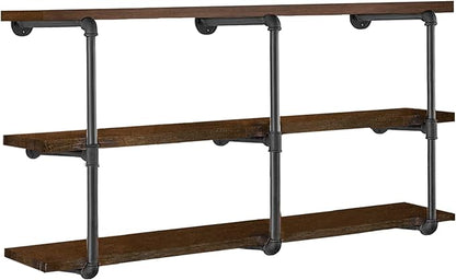 HITOMEN Industrial Iron Pipe Shelves, 3 Set 3-Tier, 28" Tall, 12" Depth, DIY Open Bookshelf Bookcase, Wall Mounted Vintage Retro Shelving, Rustic Farmhouse Pantry Kitchen Storage, Black Shelf Brackets