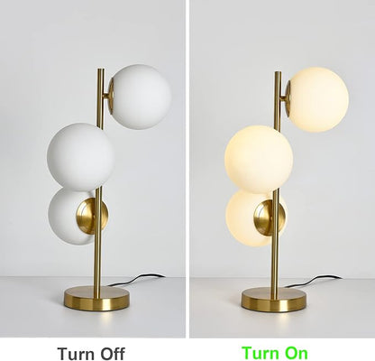 Mid Century Table Lamp, Modern 3 Lamp Gold Desk Lamp Retro with White Frosted Glass Lampshade Adjustable Brightness, Suitable for Desk Lamp Bedrooms, Living Rooms, Study, Library
