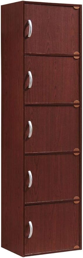 HODEDAH 5 Door Bookcase Cabinet, Mahogany