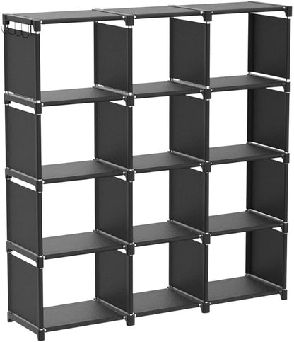Mavivegue Book Shelf, 12 Cube Storage Organizer, DIY Bookcase, Metal Bookshelf,Tall Book case for Bedroom, Living Room,Office,Closet , Black Cubicle Rack