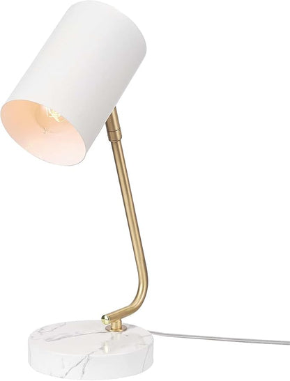 Globe Electric Novogratz x 65784 Athena 15" Desk Lamp, White Shade, Brass Arm, White Faux Marble Base