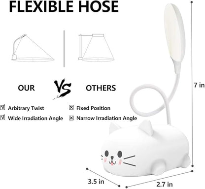 Kids Lamp, LED Desk Lamp for Kids, Cute Cat Lamp Kawaii Desk Accessories, Flexible Gooseneck Eye-Care Cartoons Small Desk Lamp Girls Gifts (White)