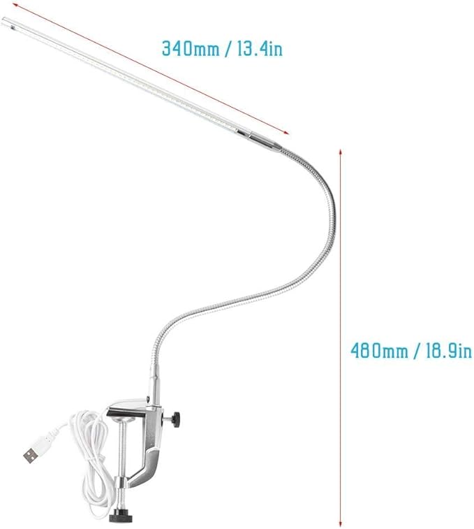 Haofy USB Adjustable LED Desk Lamp, Clip Table Lamps, Eye-caring Table Lamps for Reading, Study, Tattoo Light, Beauty Manicure, Silver, 18w