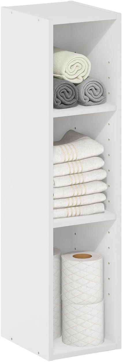 Furinno Fulda 3-Tier Space Saving Storage Shelf Bookcase, 8-Inch Width, White