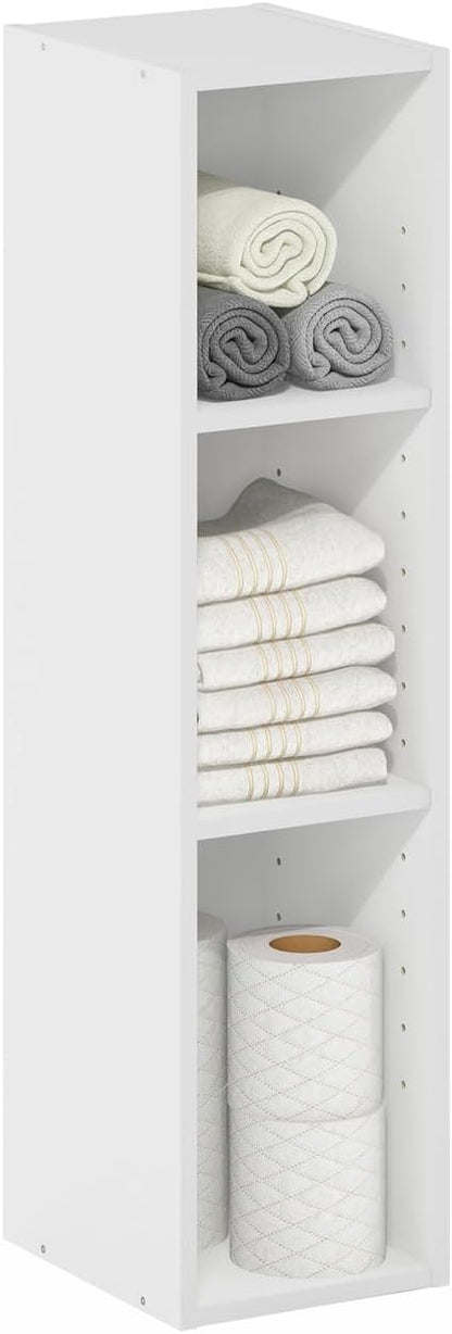 Furinno Fulda 3-Tier Space Saving Storage Shelf Bookcase, 8-Inch Width, White