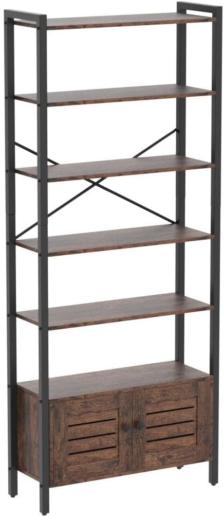 IRONCK Bookshelf and Bookcase with 2 Doors and 5 Shelves, 27.6" W Standing Storage Cabinet for Living Room, Home Office, Bedroom, Washroom, Vintage Brown