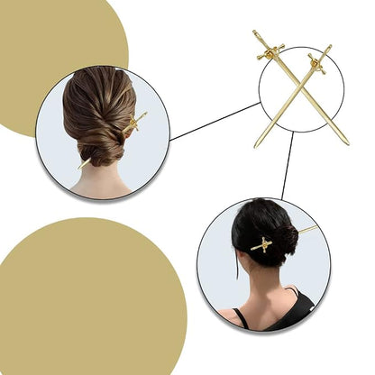 2 Pcs Girls Chopsticks Vintage Hair Sticks Hairpins Vintage Hair Accessories for Women Girls Long Hair (Golden)