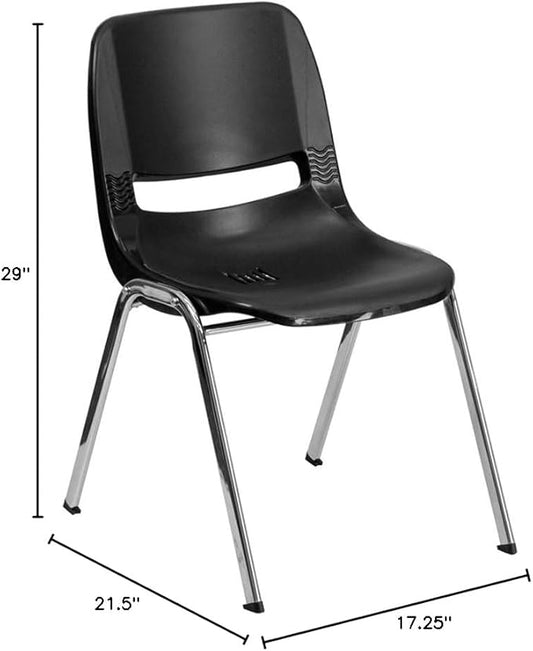 Flash Furniture 5 Pack HERCULES Series 661 lb. Capacity Black Ergonomic Shell Stack Chair with Chrome Frame and 16'' Seat Height