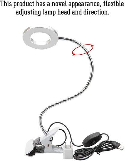 USB Gooseneck Lamp, Circle Makeup Lamp Eyebrow Lip Tattoo Beauty Salon Desktop LED Lights with Clip, Portable Desk Light for Reading, Makeup