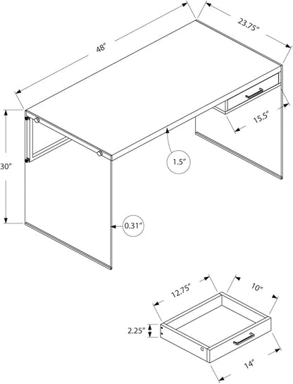 Monarch Specialties Computer Desk - Contemporary Writing Desk with Drawer - Tempered Glass Legs - 48"L (Brown Reclaimed Wood Look)