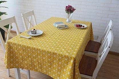 meioro Yellow Boho Table Cloth Rectangle Cotton Linen Nordic Twill Tablecloths Wrinkle Free Fabric Checkerboard Stripe Table Cloths Rustic Cover for Kitchen Dining Party Outdoor Picnic(55 x 98 Inch)