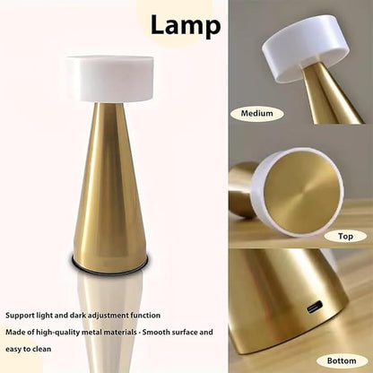 Portable Metal LED Table Lamp, Cordless Metal Desk Lamp, Touch Control Rechargeable Lamp,3-Levels Brightness Room Decor Desk Lamp,Bedside Lamp,Dining Room Lamp (Gold)