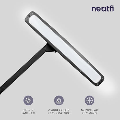 Neatfi Elite HD XL Task Lamp, 1360 Lumens, 84PCS SMD LED, 6500K, Super Bright Desk Lamp, Non-polar Dimming (Non-CCT with Clamp, Black, 22 Inches)
