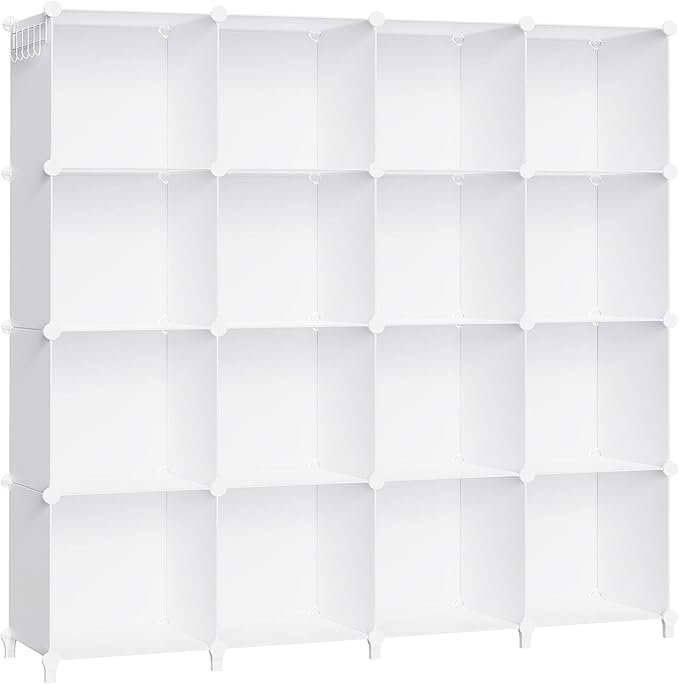 HOMIDEC Book Shelf 16 Cubes Bookcase Bookshelf Cube Storage Organizer Portable Display Bookshelf Kids Bookshelf Book Case for Study Room,Bedroom,Office,Living Room,Closet (47.2x11.8x47.2 inch)