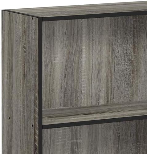 FURINNO Basic 3-Tier Bookcase Storage Shelves, French Oak Grey/Black