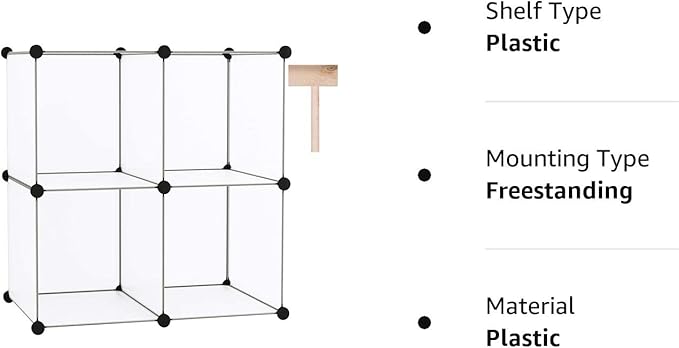 C&AHOME Cube Storage Organizer, 4-Cube Shelving Units, DIY Closet Storage, Modular Book Shelf, Ideal for Bedroom, Living Room, Office, 24.8" L x 12.4" W x 24.8" H Translucent White SBTM3004A