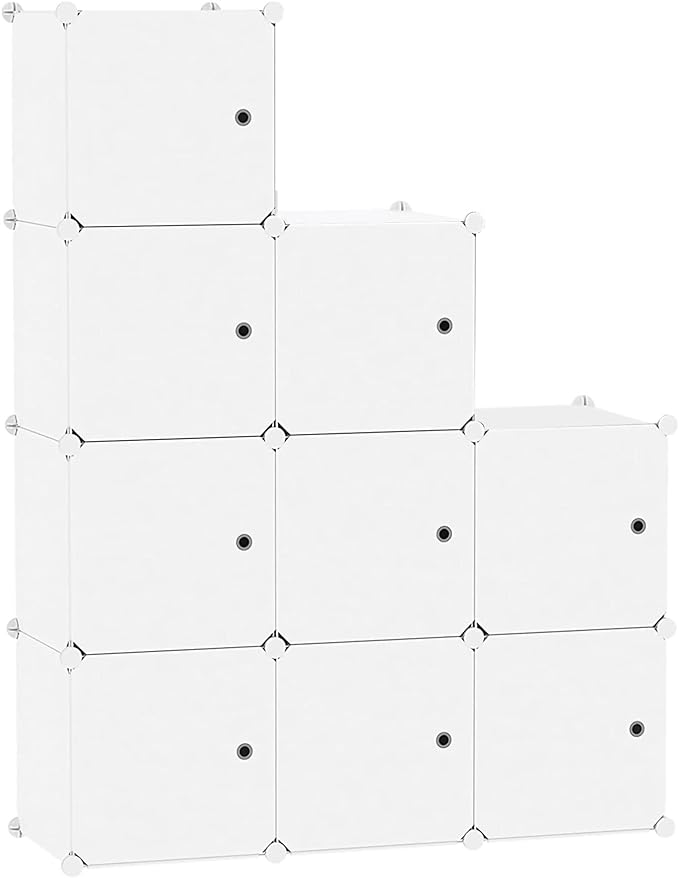 C&AHOME Cube Storage Organizer with Doors, 9-Cube Shelf, Closet Cabinet, DIY Plastic Modular Bookshelf, Storage Shelves Ideal for Bedroom,Living Room,36.6”L x 12.4”W x 36.6”H Milky USHS3009M-DOOR