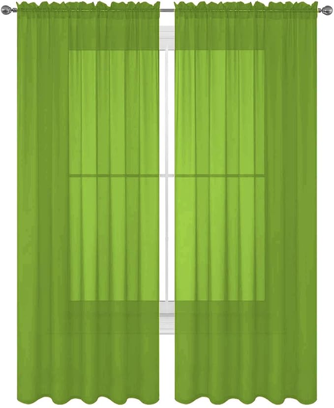 2 Piece Solid Elegant Sheer Curtains Fully Stitched Panels Window Treatment Drape (54" X 84", Lime Green)