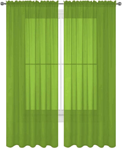 2 Piece Solid Elegant Sheer Curtains Fully Stitched Panels Window Treatment Drape (54" X 84", Lime Green)