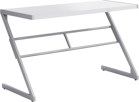 Monarch Specialties Simple Modern Study Laptop Table for Home & Office Computer Desk-Z-Shaped Metal Leg, 48" L, White
