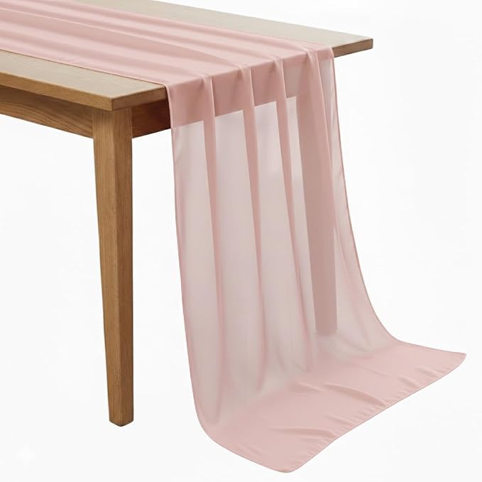 Pack of 15 | Dusty Pink | 10ft Chiffon Table Runner 29x120 Inches Long Romantic Rustic Sheer Gauze Runner for Wedding Bridal Shower Birthday Banquets Engagement Spring Easter Boho Decorations