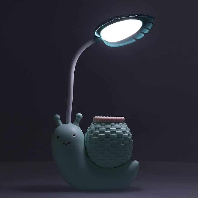 LED Desk Lamp with Pen Holder Cartoon Holder Multiple Function USB Charging Cute Desk Light for Students Kids(Blue)