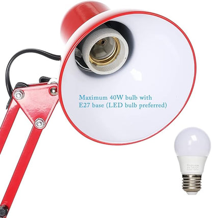Led Desk Lamp with Clamp - Swing Arm Desk Lamp with 5 LED Cold Light Bulbs 6500K - Folding Table Lamp，Used for Office, Work, Study, Dormitory Reading and Eye Protection Desk Lamp (Red-5)