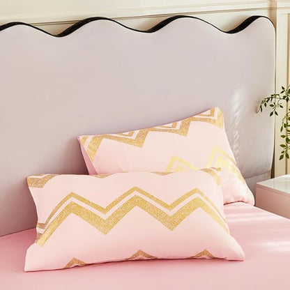 7PCS Gold and Pink Comforter Set,Pink Comforter Queen,Metallic Blush and Rose Gold Pink Bedding Set Queen,Bed in A Bag Queen for Teen Girls Women,Bedroom Decoration Queen Pink/Rose Gold
