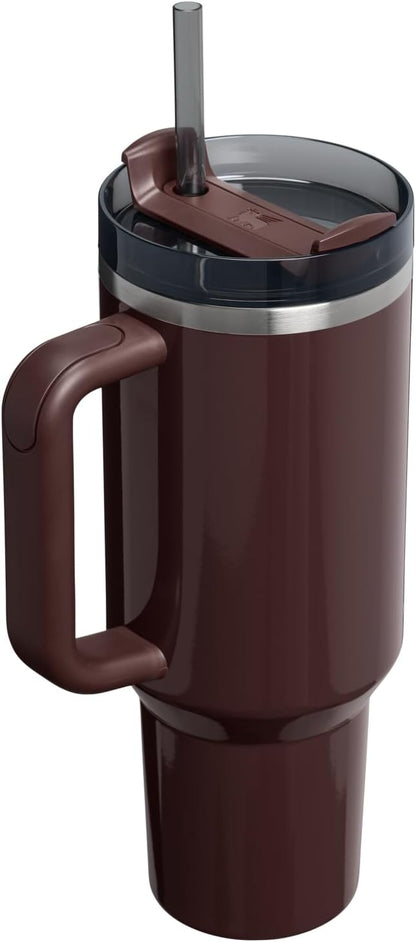 STANLEY Quencher H2.0 Flow State Tumbler, 40 oz, Mahogany Gloss | Handle and Straw | 3-Position Lid | Cup Holder Compatible for Travel | Insulated Stainless Steel Cup | BPA-Free