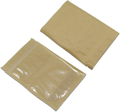 PABCK Clear Front Stand Up Kraft Paper Bags Resealable 3.9x5.9inch 200 Pcs | Stand Up Brown Paper Window Bag Zipper Lock Food Storage Bag for Coffee Snack Nuts Spice Seeds Crafts Packaging Heat Sealable