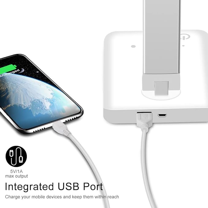 AFROG Multifunctional LED Desk Lamp with USB Charging Port, 5 Lighting Modes,5 Brightness Levels, Sensitive Control, 30/60 min Auto Timer, Eye-Caring Office Lamp，8W，5000K