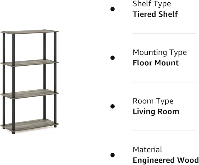 Furinno (99557GYW/BK) Turn-N-Tube 4-Tier Multipurpose Shelf Display Rack - French Oak Grey/Black