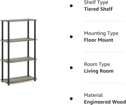 Furinno (99557GYW/BK) Turn-N-Tube 4-Tier Multipurpose Shelf Display Rack - French Oak Grey/Black