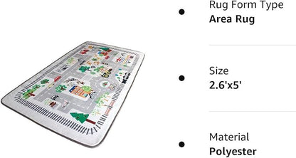 Kids Rug Play Mat, City Life Great for Playing with Cars for Bedroom Playroom,Soft Carpet (2.6'x5')