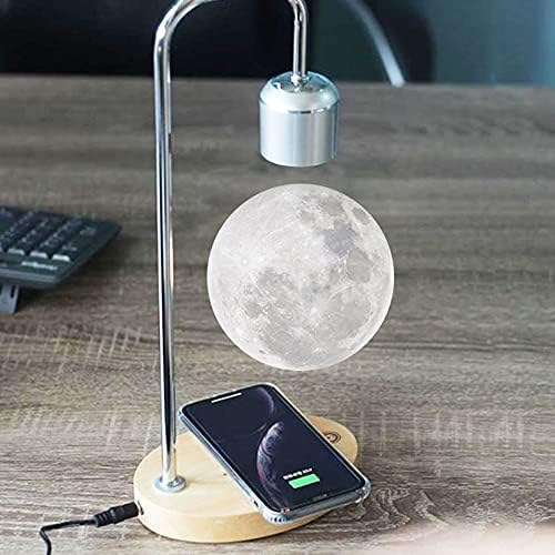 Unique Modern Levitating Moon Lamp with Built-in Qi Wireless Charger, Simplistic and Innovative Design, Warm Decorative LED Light for Home and Office (Silver)