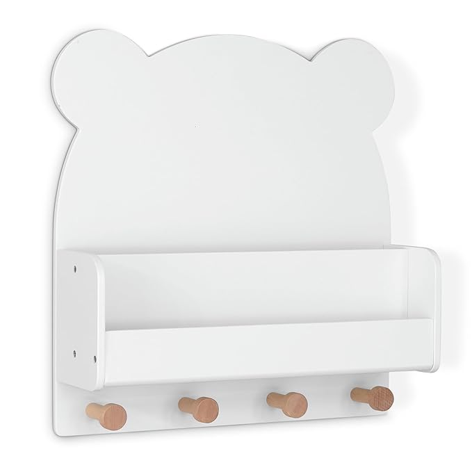Delta Children babyGap Oxford 6-in-1 Convertible Crib + Brannan Bear Bookcase with Bins + Brannan Bear Wall Shelf with 4 Hooks, Bianca White/Natural (Bundle)