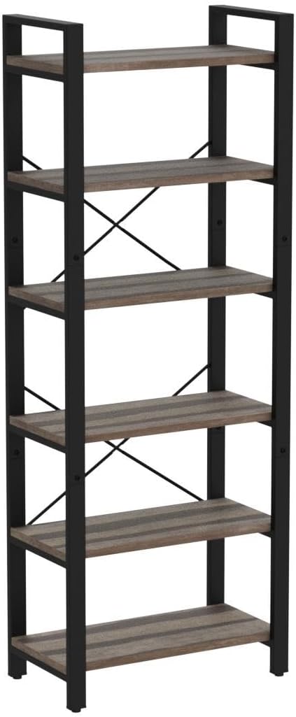 IRONCK Bookshelf 6-Tier Ladder Shelf 110lbs/shelf Display Shelf Vintage Industrial Style Bookcase for Home Office, Living Room