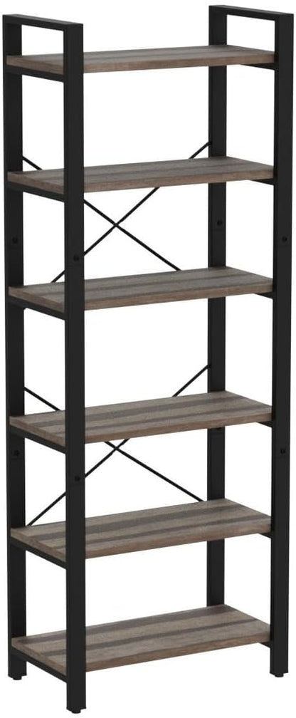 IRONCK Bookshelf 6-Tier Ladder Shelf 110lbs/shelf Display Shelf Vintage Industrial Style Bookcase for Home Office, Living Room