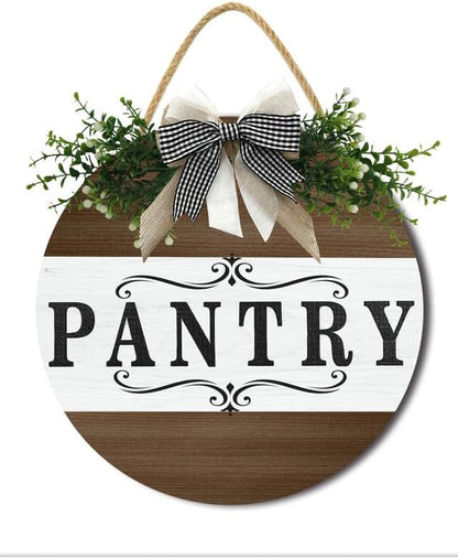 Farmhouse Themed Pantry Signs, Rustic Pantry Room Decor Wooden Decoration with Quotes Pantry Open 24/7 Vintage Decorative Wall Plaque for Home Housewarming Gift 12"