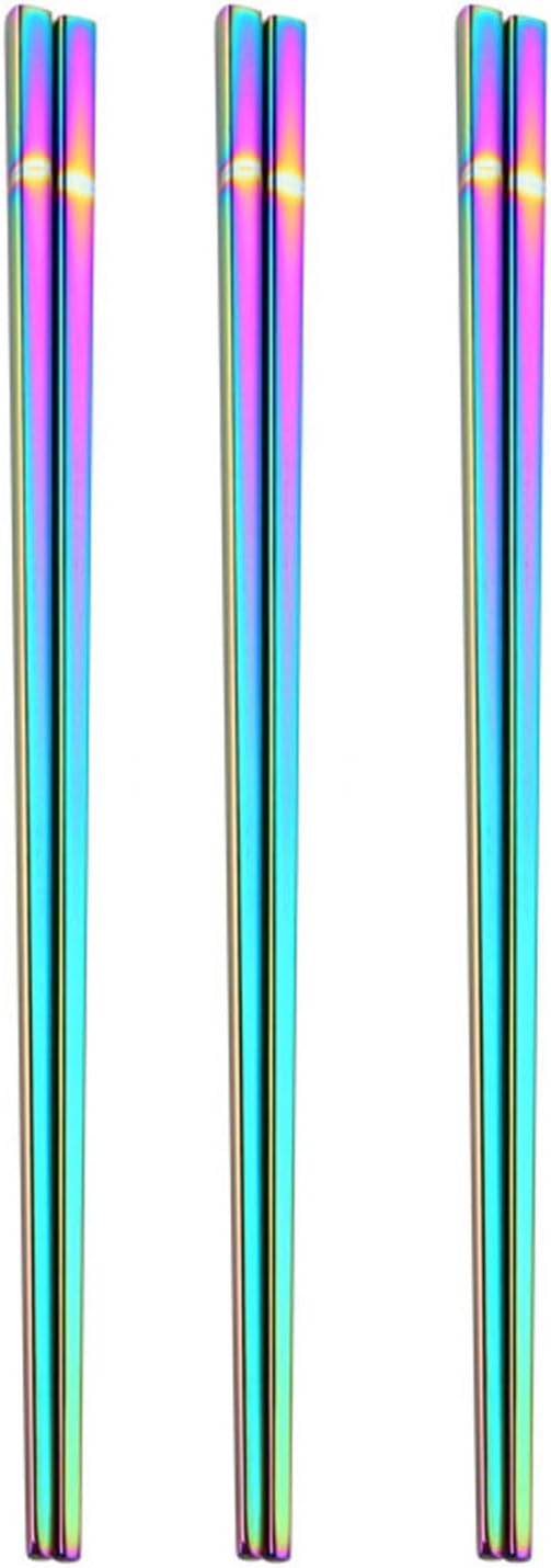 Stainless Steel Chopsticks,Reusable ,Dishwasher Safe , Easy to Use（3 PCS,Rainbow）