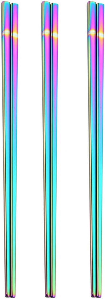 Stainless Steel Chopsticks,Reusable ,Dishwasher Safe , Easy to Use（3 PCS,Rainbow）