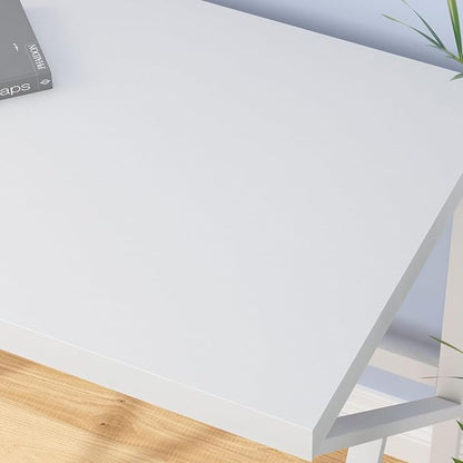 HSH White Computer Desk, Modern Wood Home Office Desk, PC Desk for Executive Work Writing Study Gaming Student Bedroom, Farmhouse Simple Wooden and Metal Computer Table Workstation, White Oak 55 Inch