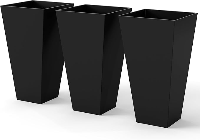 Outsunny Tall Planters for Outdoor Plants Set of 3, 28 in Taper Planters with Drainage Holes, Indoor Grande Plant Pots, Front Porch Decor (Black)