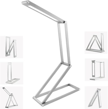 Foldable LED Desk Light, Slim Portable Rechargeable USB Table Light, Eye-Caring Aluminium Alloy Table Lamps,for Home, Reading, Studying, Work, Travel (Silver)