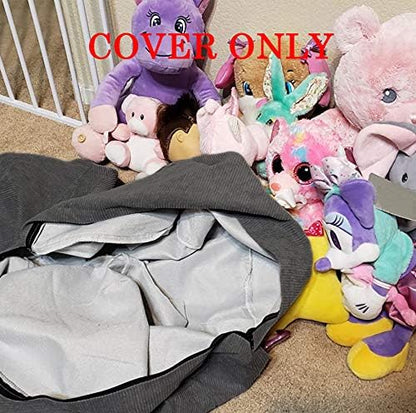 Stuffed Animal Storage Bean Bag Chair Cover (No Filler) for Kids and Adults.Soft Premium Corduroy Stuffable Beanbag for Organizing Children Plush Toys or Memory Foam Small 100L (Dark Grey)